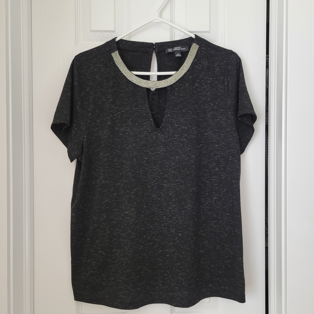 International Concepts Black Short Sleeve Top with Silver Trim S8ze XL